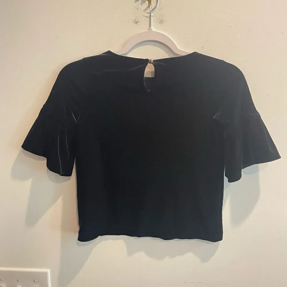 CrewCuts Black Velvet Bell Sleeve Top Girls Size 8 Semi Formal Holiday Preppy